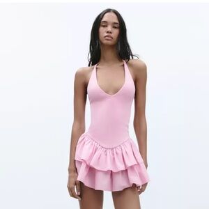 Zara Small Pink Halter Ruffle Mini Dress